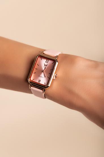 Κομψό ρολόι με λουράκι από faux δέρμα ART2012 , ανοιχτό ροζ