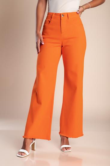 Βαμβακερό παντελόνι με φαρδιά μπατζάκια 60360, πορτοκαλί
